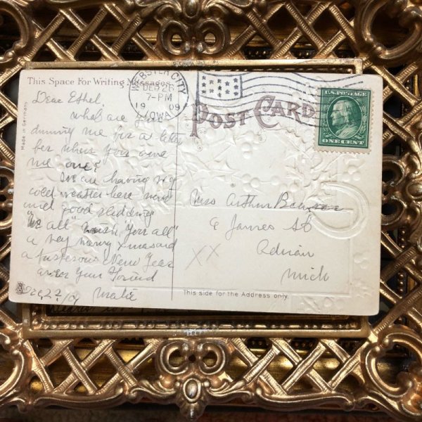 画像2: Postcard クリスマス ホーリーとヤドリギ 馬蹄 1909年 (2)