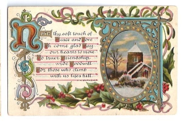 画像1: Postcard　クリスマス　ヤドリギ　ホーリー　教会 (1)