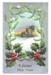 画像1: Postcard　クリスマス　ヤドリギとホーリー　雪景色　教会 (1)