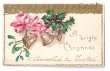 画像1: Postcard　クリスマス　ホーリーとヤドリギ　ピンク色のリボンとベル　1906年 (1)