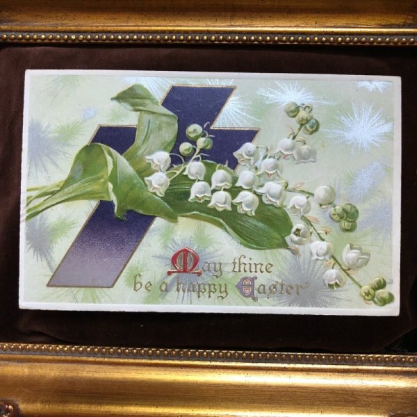 画像2: Postcard イースター スズランのお花と十字架 1910年 (2)