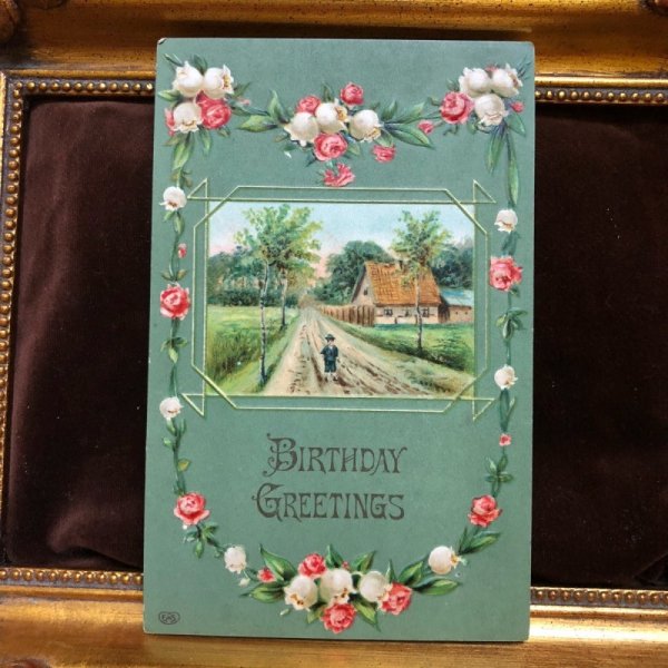画像2: Postcard　スズランと薔薇のお花と風景　1910年 (2)