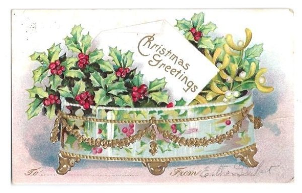 画像1: Postcard　クリスマス　ヤドリギ　ホーリー　1908年 (1)