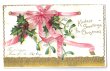 画像1: Postcard　クリスマス　ヤドリギとホーリー　ピンク色のリボン (1)