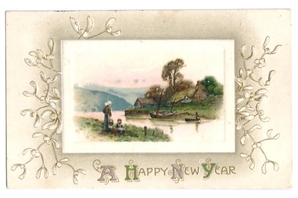 画像1: ▼SALE 500▼ Postcard　新年祝い　ヤドリギと水辺の風景 (1)