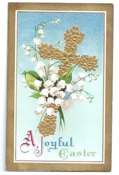 画像1: Postcard　イースター　スズランのお花と十字架 1915年 (1)