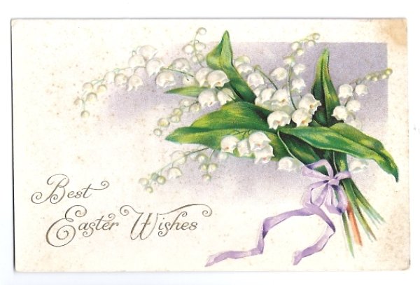 画像1: Postcard　イースター　スズランのお花　ラベンダー色のリボン (1)