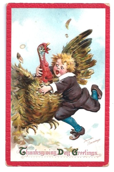 画像1: Postcard 　サンクスギビング　感謝祭　七面鳥を捕まえる少年　F.Brundage (1)