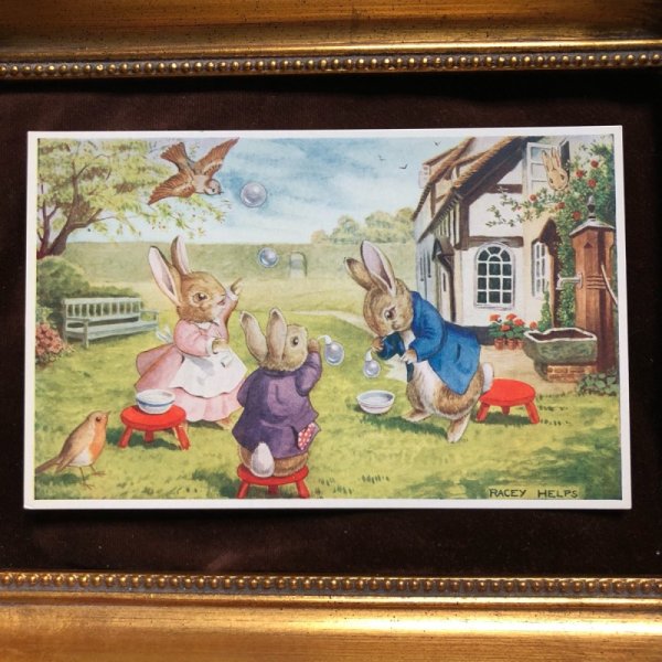 画像2: Postcard  森の動物　ウサギさんのシャボン玉遊び　Racey Helps　未使用 (2)