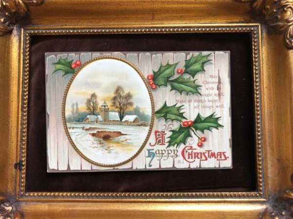 画像2: Postcard クリスマス ホーリーと雪景色 1911年 (2)