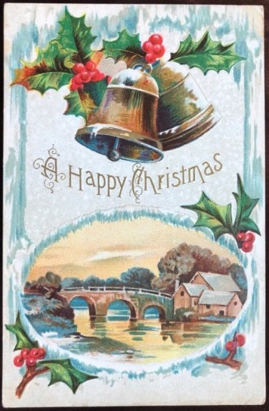 画像1: Postcard　クリスマス　ホーリーとベル　水辺の風景　未使用 (1)