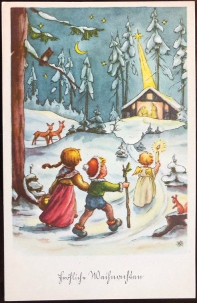 画像1: Postcard　クリスマスの夜　天使　未使用 (1)