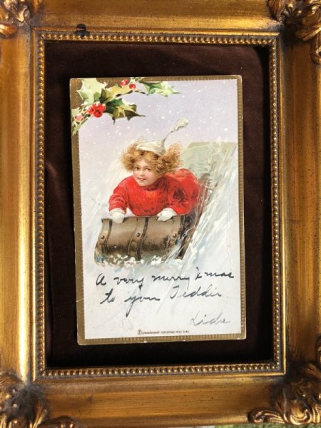 画像2: Postcard クリスマス ソリ遊びをする女の子 1906年 (2)