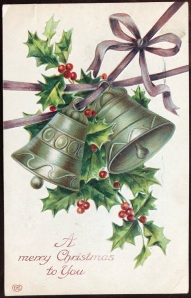画像1: Postcard　クリスマス　ホーリーと銀色のベル　 (1)