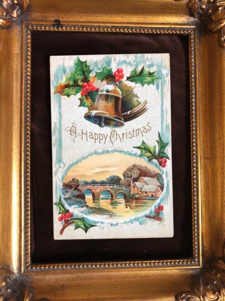 画像2: Postcard クリスマス ホーリーとベル 水辺の風景 未使用 (2)