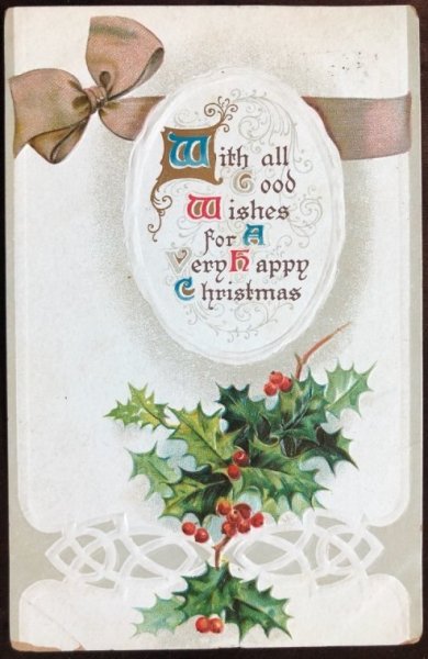 画像1: Postcard　クリスマス　ホーリーとリボン　 (1)