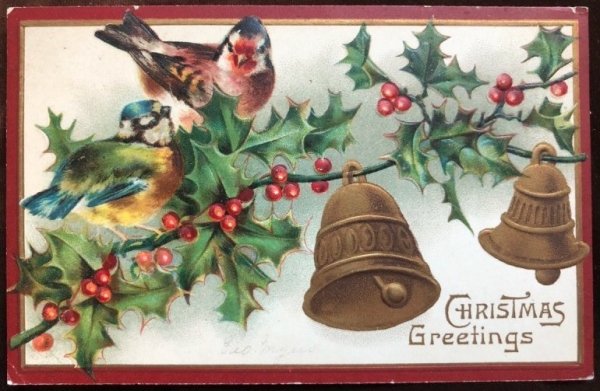 画像1: Postcard　クリスマス　小鳥　1909年 (1)