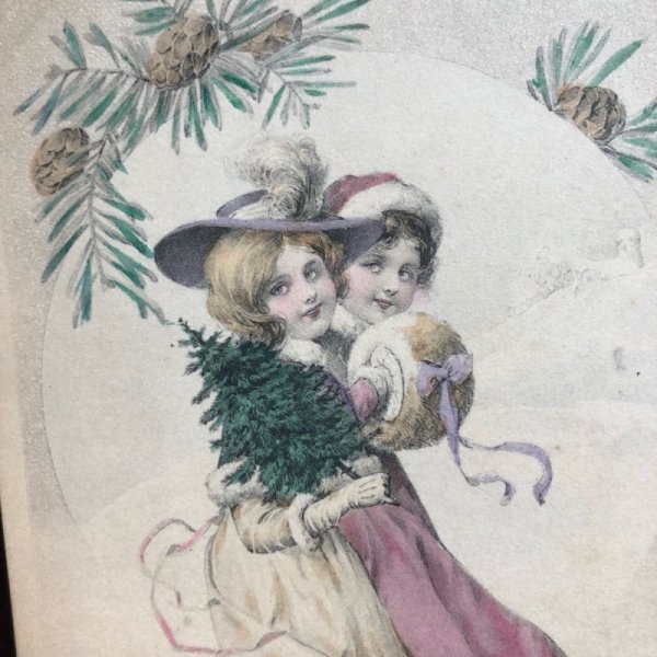 画像3: Postcard ウィーン趣味 クリスマスツリーを持つ女の子と子犬 R.Kratki (3)