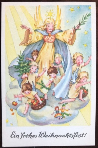 画像1: Postcard　クリスマス　雲の上の天使たち　未使用 (1)