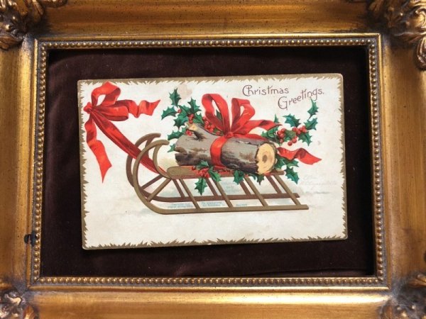 画像2: Postcard クリスマス ソリと丸太 ホーリー E.Clapsaddle  (2)