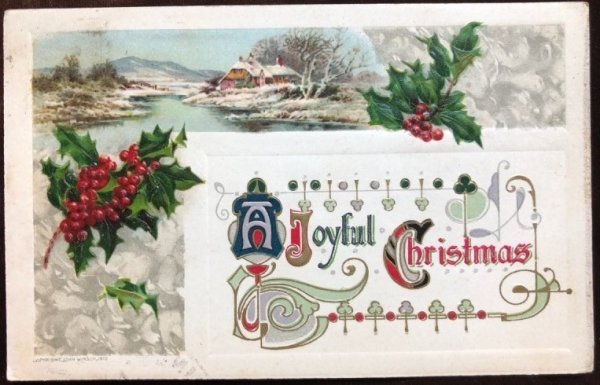 画像1: Postcard　クリスマス　ホーリーと雪景色　 (1)