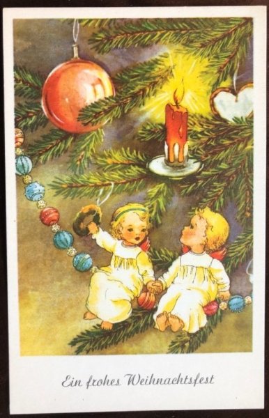 画像1: Postcard　クリスマス　ツリーと天使　未使用 (1)