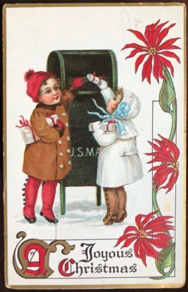 画像1: Postcard　クリスマス　ポストにプレゼントを入れる子どもたち　1913年 (1)