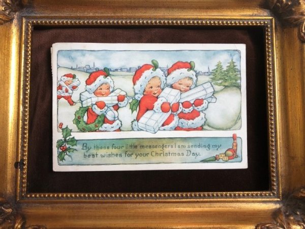 画像2: Postcard クリスマス プレゼントを運んできた小さなサンタさん 1918年 (2)