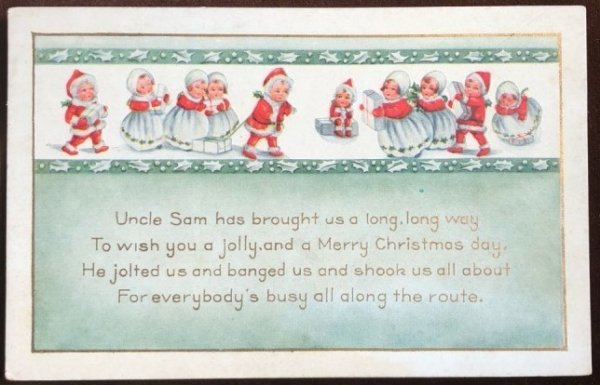 画像1: Postcard　クリスマス　プレゼントを運んできた小さなサンタさん (1)