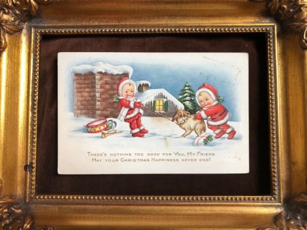 画像3: Postcard クリスマス 小さなサンタさんと子犬 1915年 (3)