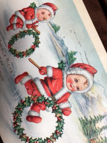画像3: Postcard　クリスマス　小さなサンタさん　輪っかのリース　1917年 (3)