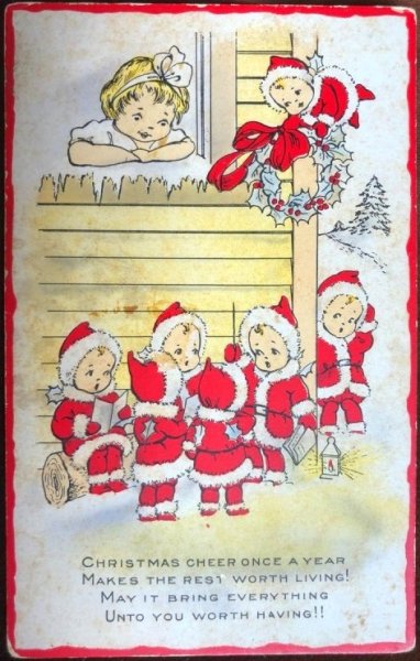 画像1: Postcard　クリスマス　歌う小さなサンタさん　クリスマスキャロル　 (1)