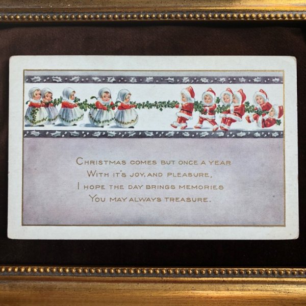 画像2: Postcard　クリスマス　小さなサンタさん　綱引き　 (2)