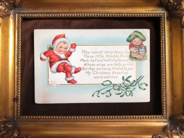 画像2: Postcard クリスマス プレゼントを運んできた小さなサンタさん ヤドリギ (2)