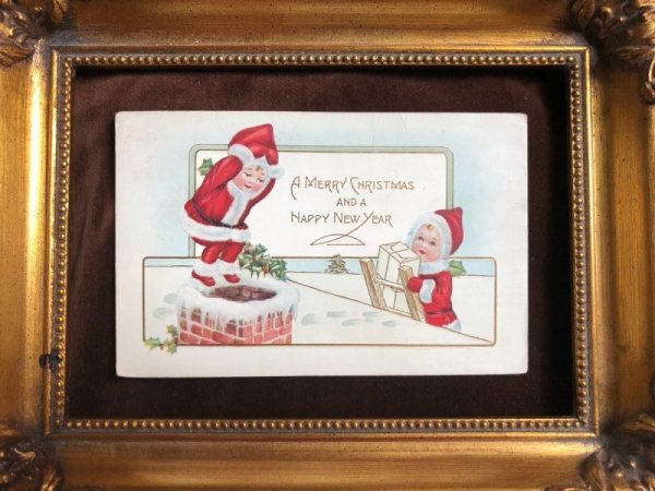画像2: Postcard　クリスマス　煙突の上の小さなサンタさん　1916年 (2)