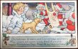 画像1: Postcard　クリスマス　プレゼントを運んできた小さなサンタさん 男の子とテリア犬　1924年 (1)