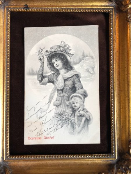 画像3: Postcard ウィーン趣味 クリスマス ヤドリギを掲げる女性とホーリーを持つ女の子  M.M.VIENNE 1913年 (3)