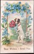 画像2: Postcard　花束を持つテリア犬　忘れな草のお花　1910年 (2)