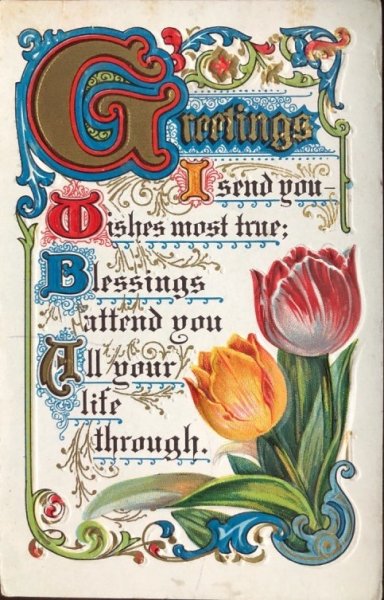 画像1: Postcard 　チューリップのお花のメッセージ　1911年 (1)