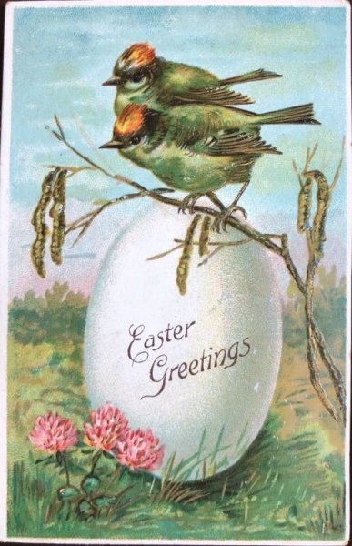 画像1: Postcard　イースター　大きな卵と小鳥 (1)