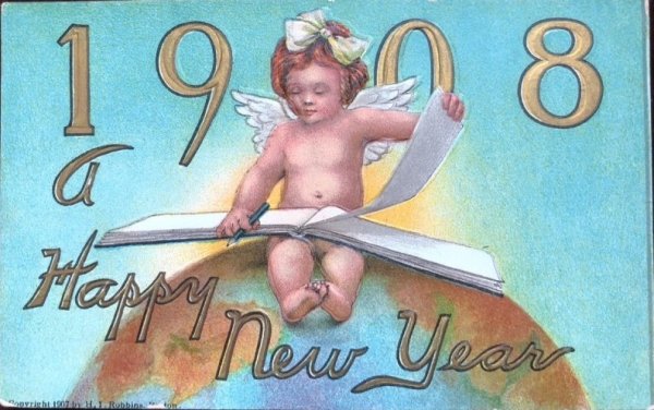画像1: Postcard 　新年祝い　New Year 　地球の上の天使　1908年 (1)
