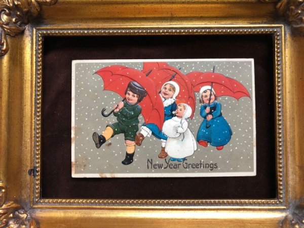 画像3: Postcard  雪の中を歩く子どもたち 傘  Marie Flatscher  (3)