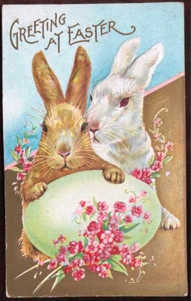 画像1: Postcard 　イースター　卵とウサギ　1916年 (1)