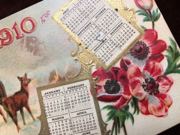 画像2: Postcard  新年祝い New Year  カレンダー 1910年 トナカイ (2)