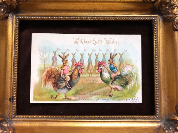 画像3: Postcard  イースター ニワトリに乗って対決をするウサギの兵隊さん 1908年 (3)