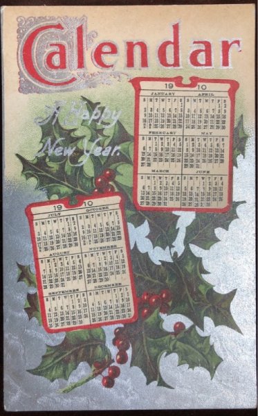 画像1: ▼SALE 500▼  Postcard　New Year　新年祝い　1910年　カレンダー　ホーリー (1)