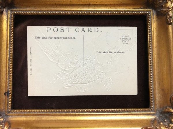 画像3: Postcard バレンタイン 忘れな草のお花を運ぶツバメ 1909年 (3)