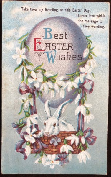 画像1: Postcard 　イースター　スノードロップの卵気球に乗るウサギさん 1911年 (1)