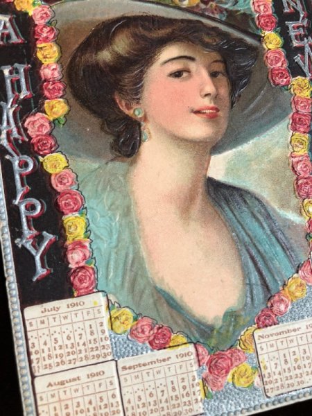 画像2: Postcard 　新年祝い　New Year 　1910年カレンダー　女性　 (2)