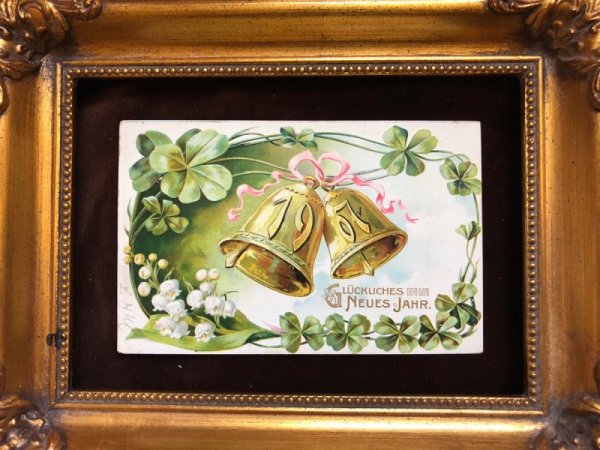 画像2: Postcard 　新年祝い　New Year 　スズランのお花と四葉クローバーとベル　1907年 (2)